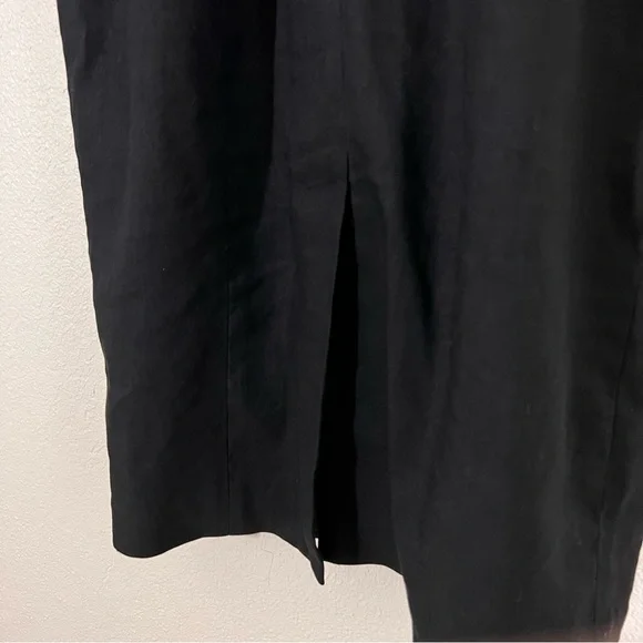 Rebecca Taylor Cross Front Pencil Formal Black Wool Linen Midi Dress button Up - Picture 6 of 8